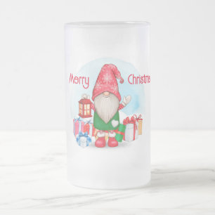 Frohe Weihnachts Gnome Mattiert Glass Beer Tasse