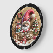 Frohe Weihnachts-Gnome mit Cupcake Große Wanduhr (Winkel)