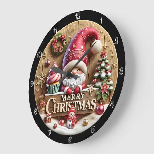 Frohe Weihnachts-Gnome mit Cupcake Große Wanduhr (Winkel)