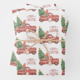 Frohe Weihnachts-Gnome mit Vintagem Red Truck Geschenkpapier Set