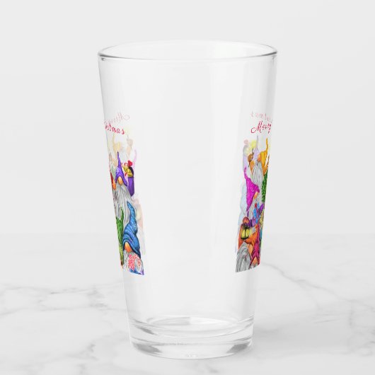 Frohe Weihnachts Gnome Party Cartoon Zeichnend Fun Glas (Links)