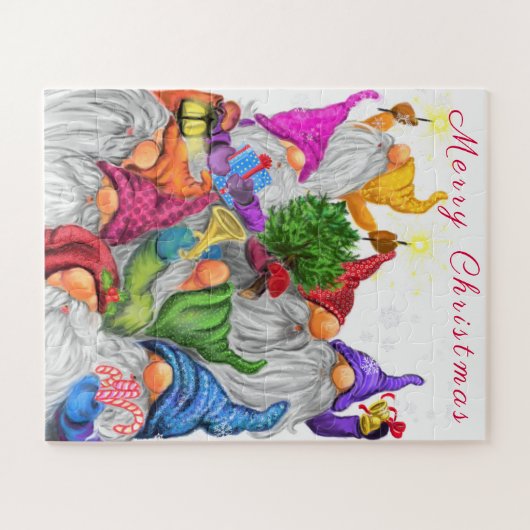 Frohe Weihnachts Gnome Party Cartoon Zeichnend Fun Puzzle (Horizontal)