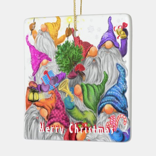 Frohe Weihnachts Gnome Party Cartoon Zeichnend Keramikornament (Links)