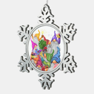 Frohe Weihnachts Gnome Party Cartoon Zeichnend Spa Schneeflocken Zinn-Ornament
