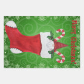 Frohe Weihnachts Gnome Red Christmas Strumpf Swirl Geschenkpapier Set (Vorderseite)