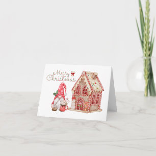 Frohe Weihnachts Gnome und Gingerbread House Karte