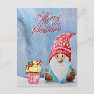 Frohe Weihnachts-Gnome und Weihnachts-Cupcake Feiertagspostkarte