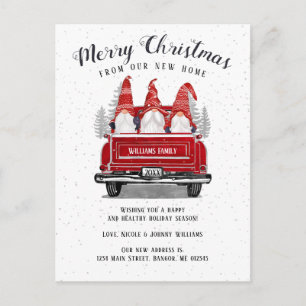 Frohe Weihnachts Gnome Vintag Red Truck Moving Ankündigungspostkarte