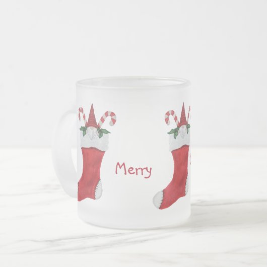 Frohe Weihnachts Gnome Weihnachts-Strumpf Holly Mattglastasse (Vorderseite Links)
