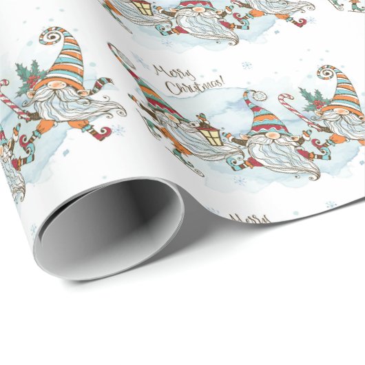 Frohe Weihnachts Gnome Wrapping Paper Geschenkpapier (Rolleneckpunkt)