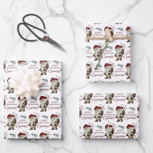 Frohe Weihnachts Gnomie Wrapping Paper Sheets Geschenkpapier Set (Vorderseite)
