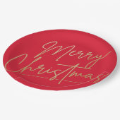 Frohe Weihnachts Gold auf Red Pappteller (Schrägansicht)