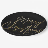 Frohe Weihnachts Gold auf schwarz Pappteller (Schrägansicht)