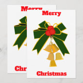 Frohe Weihnachts Gold Bells Wreath Card Einladung (Vorne/Hinten)