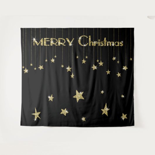 Frohe Weihnachts Gold Black Foto Stand Hintergrund Wandteppich (Vorderseite (Horizontal))