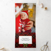 Frohe Weihnachts Gold Blätter 3-Foto Red Tartan Dreifach Gefaltete Urlaubskarte (Innenseite)