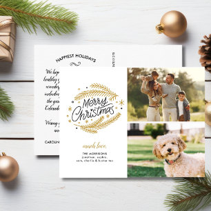 Frohe Weihnachts Gold Botanicals, 2 Fotos Postkarte