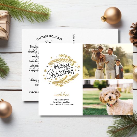 Frohe Weihnachts Gold Botanicals, 2 Fotos Postkarte