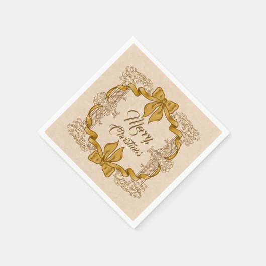 Frohe Weihnachts-Gold-Bow Vintag Serviette (Ecke)