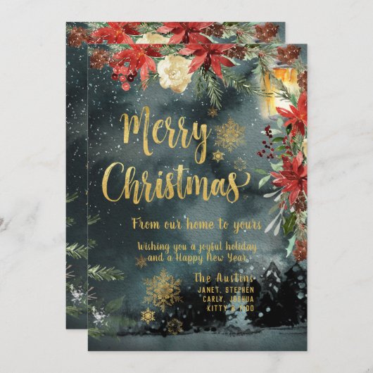Frohe Weihnachts Gold Calligraphy Holiday Card Einladung (Vorne/Hinten)