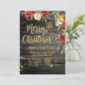 Frohe Weihnachts Gold Calligraphy Rustic Board Car Einladung (Stehend Vorderseite)