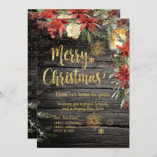 Frohe Weihnachts Gold Calligraphy Rustic Board Car Einladung (Vorne/Hinten)