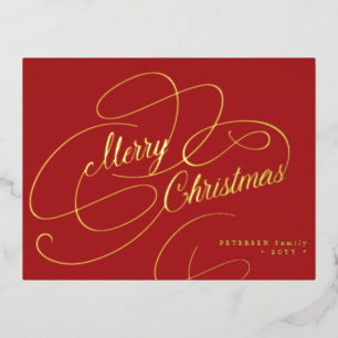 Frohe Weihnachts-Gold-Drehbuch klassisch rot Folien Feiertagspostkarte