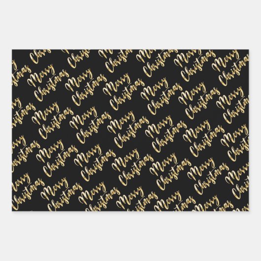 Frohe Weihnachts-Gold-Drehbuch Schwarz-weiß lila Geschenkpapier Set (Vorderseite)