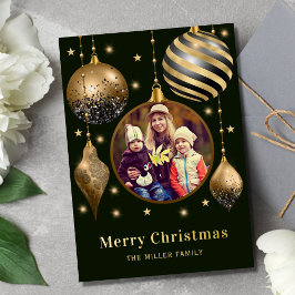 Frohe Weihnachts-Gold-Familie Foto Folien Feiertagskarte