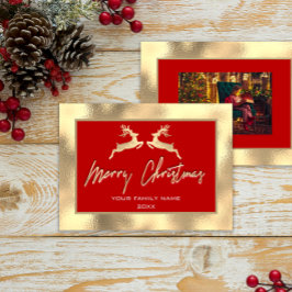 Frohe Weihnachts Gold Familie Foto Reindeer Red