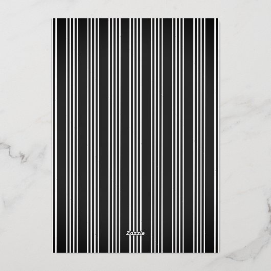 Frohe Weihnachts Gold Foil Black & White Stripe Folieneinladung (Rückseite)
