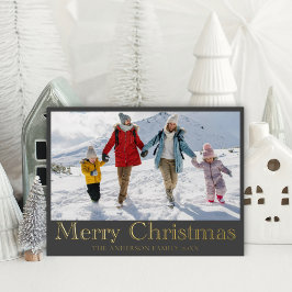 Frohe Weihnachts-Gold-Foil-Calligraphie & Foto Folien Feiertagspostkarte