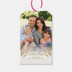 Frohe Weihnachts Gold Foil Holly Holiday Foto Tag Geschenkanhänger