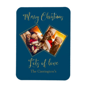 Frohe Weihnachts Gold Foto Name Blue Magnet
