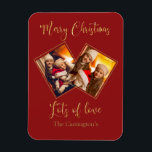 Frohe Weihnachts Gold Foto Name Red Magnet<br><div class="desc">Niedliche und festliche Keepake-Magnet-Urlaubskarte für Ihre Familie und Freunde. Ein großartiges Geschenk für Oma und Opa.</div>