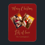 Frohe Weihnachts Gold Foto Name Red Magnet<br><div class="desc">Niedliche und festliche Keepake-Magnet-Urlaubskarte für Ihre Familie und Freunde. Ein großartiges Geschenk für Oma und Opa.</div>