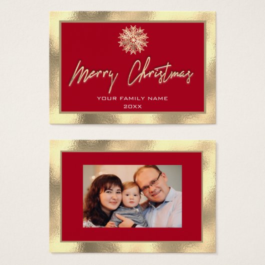 Frohe Weihnachts Gold Frame Red Family Foto (Vorne & Hinten)