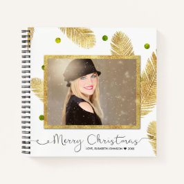 Frohe Weihnachts Gold Glitzer Foto Spiral Notebook Notizbuch