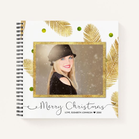 Frohe Weihnachts Gold Glitzer Foto Spiral Notebook Notizbuch (Vorderseite)