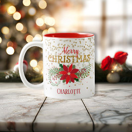 Frohe Weihnachts Gold Glitzer Poinsettia Zweifarbige Tasse