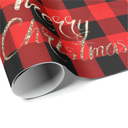 Frohe Weihnachts Gold Glitzer Script Buffalo Warm Geschenkpapier (Rolleneckpunkt)