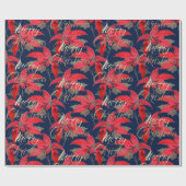 Frohe Weihnachts Gold Glitzer Script Floral Navy Geschenkpapier (Flach)