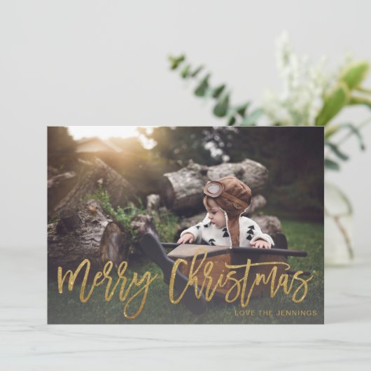 Frohe Weihnachts Gold Glitzer Script Foto Fade (Stehend Vorderseite)