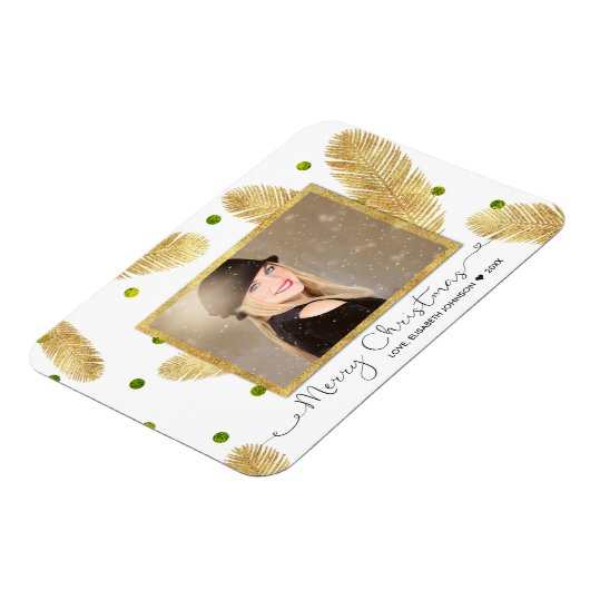 Frohe Weihnachts Gold Glitzer Script - Foto Magnet (Linke Seite)