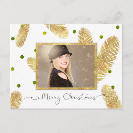 Frohe Weihnachts Gold Glitzer Script Foto Postcard Feiertagspostkarte