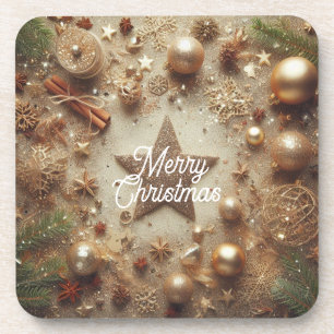 Frohe Weihnachts Gold Glitzer Star Getränkeuntersetzer
