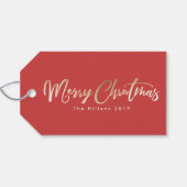 Frohe Weihnachts Gold Lettering Foil Red Moss Geschenkanhänger (Rückseite Horizontal)