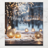 Frohe Weihnachts Gold Ornaments Snow Bokeh Lights Weinetikett (Einzelnes Label)