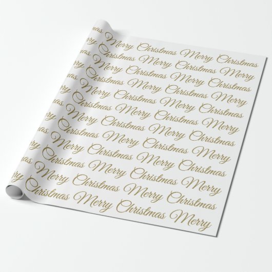 Frohe Weihnachts Gold Script Cursive White Simple Geschenkpapier (Ungerollt)