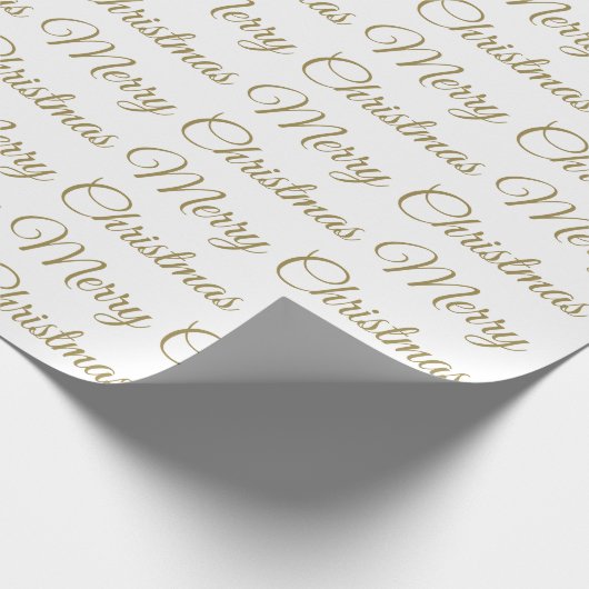 Frohe Weihnachts Gold Script Cursive White Simple Geschenkpapier (Ecke)
